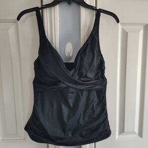 Catalina Women's Black Ruched Side Underwire Plunge Tankini Swim Top L